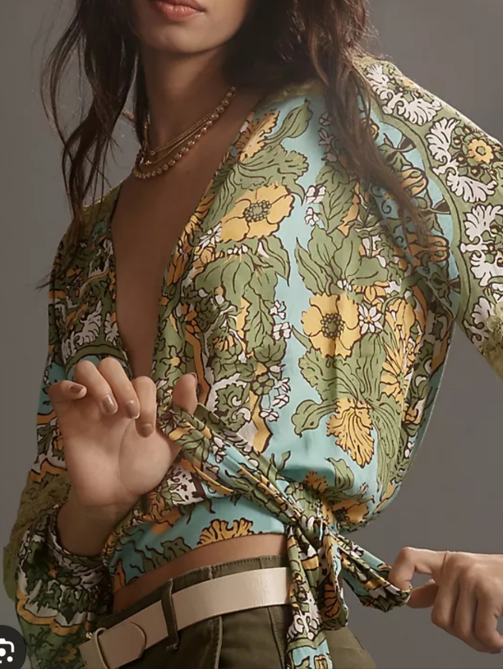 Anthropologie Tiny Women's Green Floral‎ Lace Boho Blouse Size S Fairy Forest